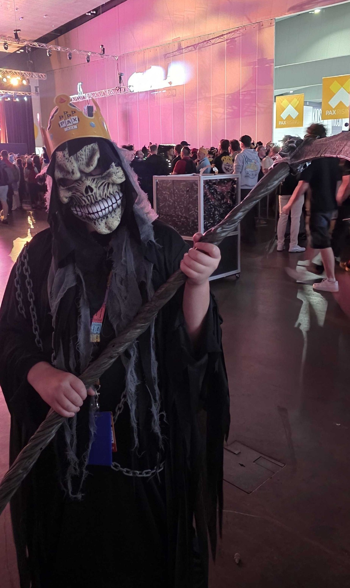 Blake wearing his Grim Reaper costume and holding the scythe