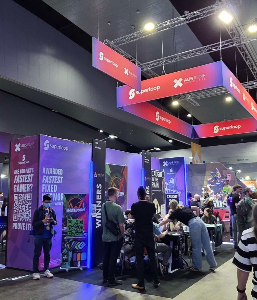 The Superloop and Aus Indie Showcase area on the expo floor