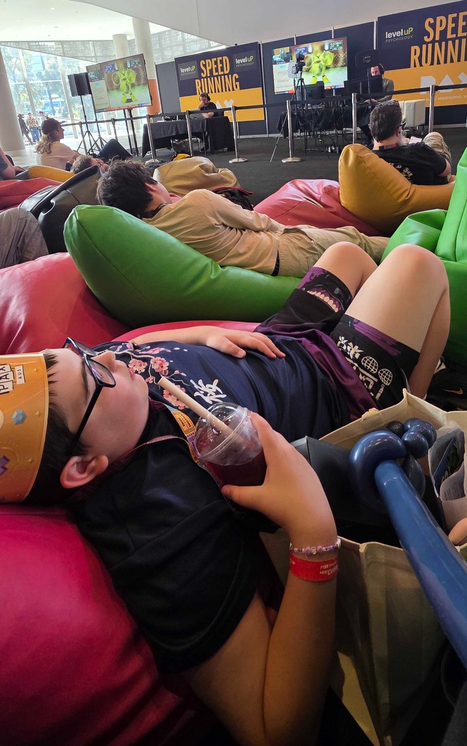 Blake relaxing while watching speedrunning