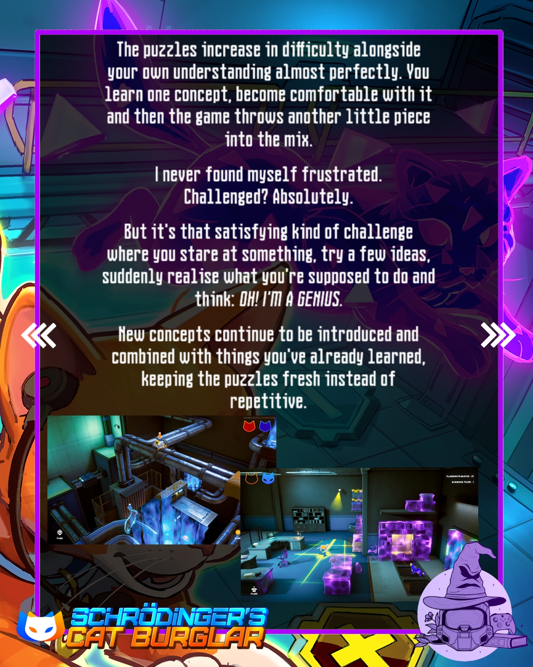 Original KateFearGaming review slide featuring game art and commentary